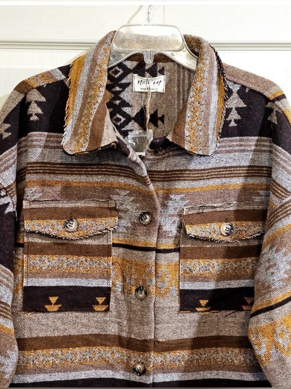 Aztec Shacket Shirt Jacket Boho Western Southwestern Tribal Print Oversized - Picture 5 of 8